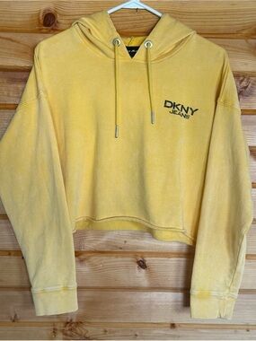 DKNY Women's Yellow Cropped Hoodie Sweater